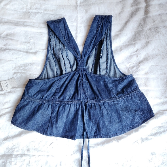 Free People Clean Coastal Denim Set Maxi Skirt Peplum Tank Dark Space Girl Wash - Picture 12 of 13